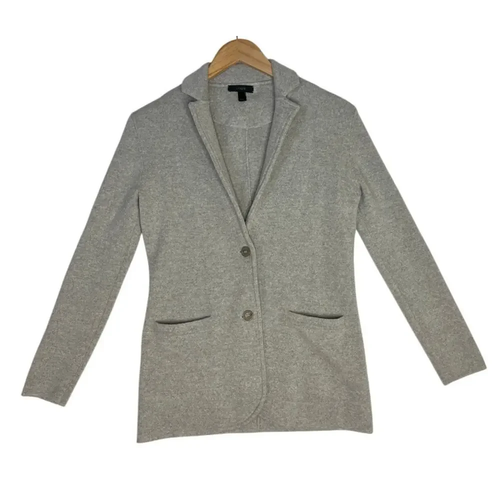 J. Crew Black Label 100% Merino Wool Gray Sweater Blazer Career Preppy sz XXS